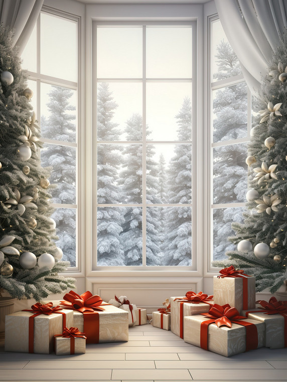 潮国创意白色窗户圣诞节日装饰19