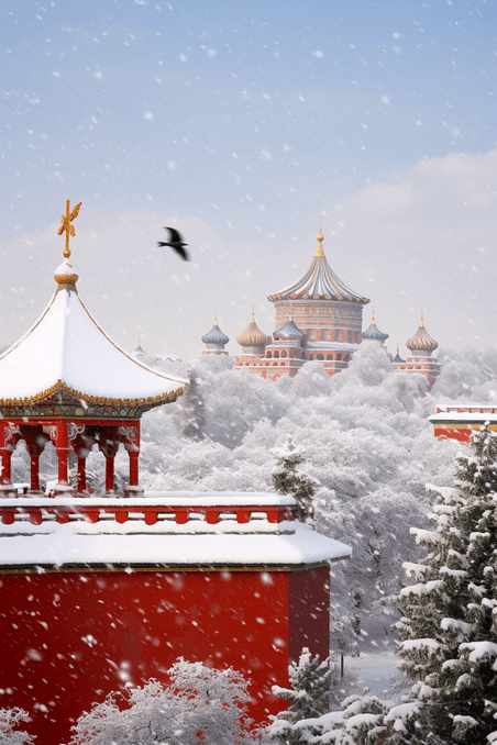 创意摄影图冬天雪景故宫松树照片插图冬天冬季