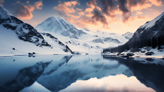 潮国创意辽阔壮丽的雪山美景冬天冬季雪景雪地风景