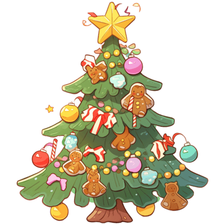 潮国创意圣诞节简笔画卡通手绘圣诞树元素