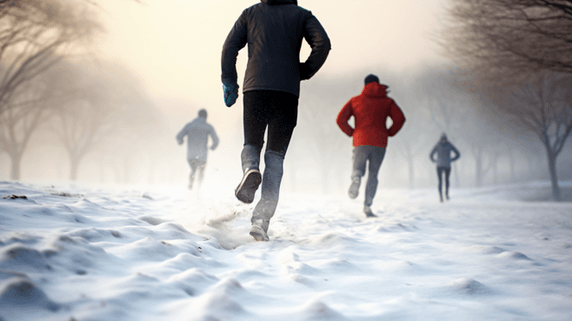 潮国创意冬季雪地中跑步的人冬天冬季冬日运动