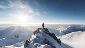 潮国创意站在白雪覆盖的山顶上的人高山雪山登顶爬山