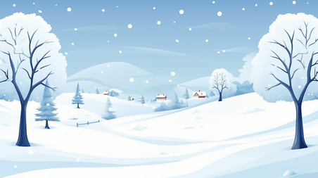 潮国创意蓝色冬天风景雪树风景背景冬天雪景卡通蓝色大雪