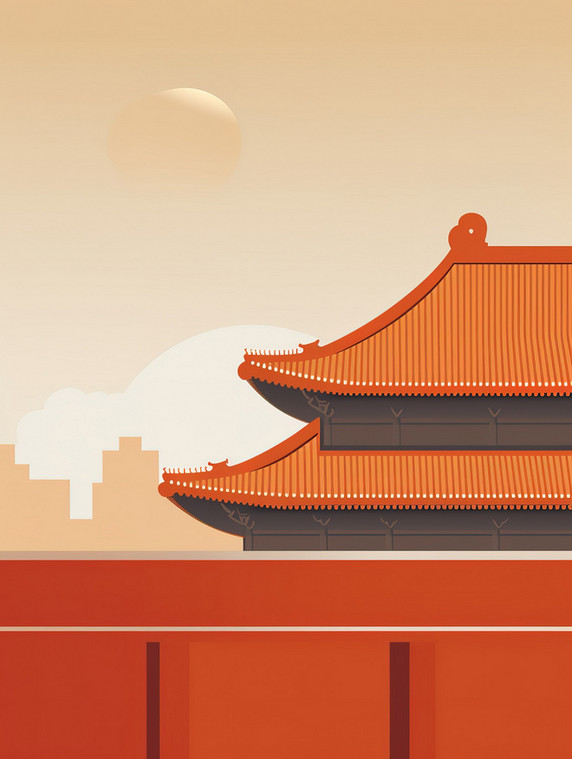 潮国创意宫殿建筑屋檐优雅橙色22撞色几何简约