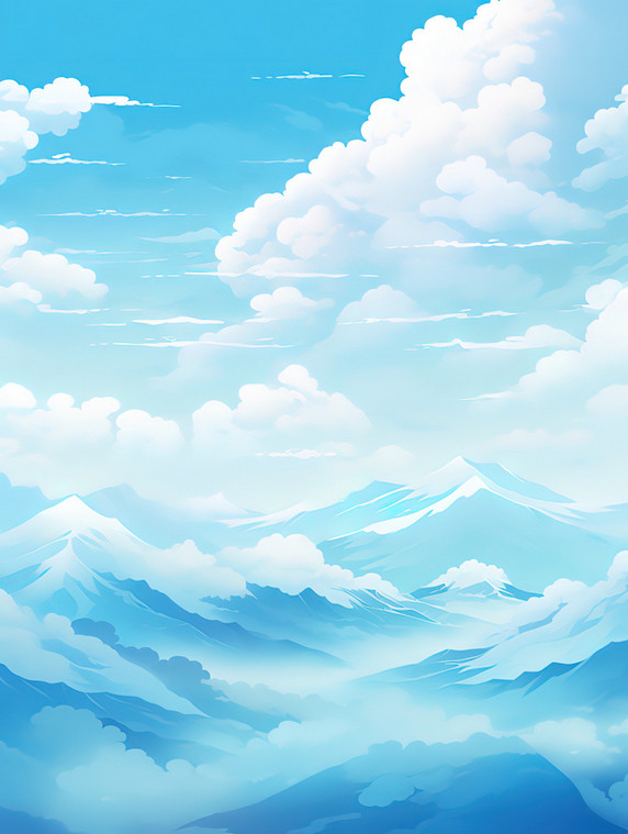 潮国创意蓝天白云天空卡通风格13云朵云海