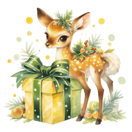 潮国创意圣诞节可爱小鹿礼物卡通元素手绘动物水彩