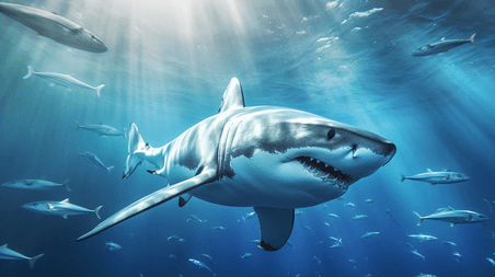 潮国创意水下的鲨鱼和鱼群4动物海洋