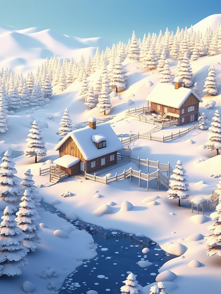 创意冬季雪景雪乡雪谷9插画图片冬天微景观雪景雪地