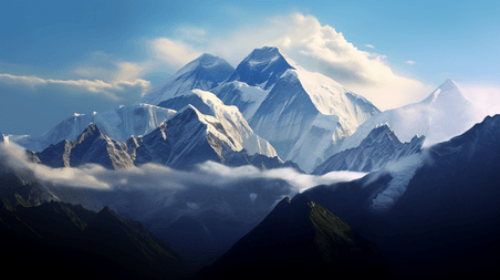 潮国创意珠穆朗玛峰风景景色冬季风景雪景高山雪山
