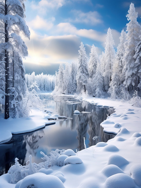 创意宁静冬天白雪皑皑的树木16素材冬季雪景雪地森林