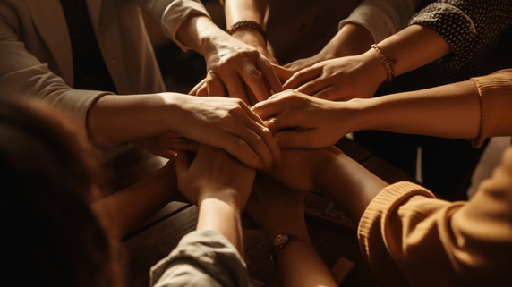 潮国创意公司团队堆手加油打气合作共赢