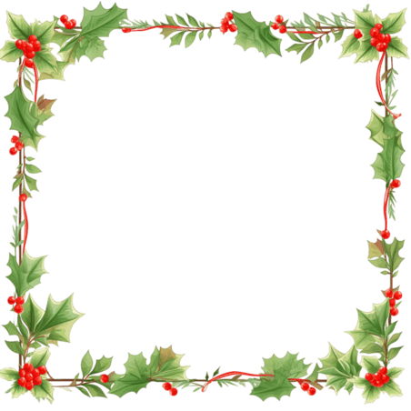 潮国创意圣诞节手绘绿叶红白边框卡通元素