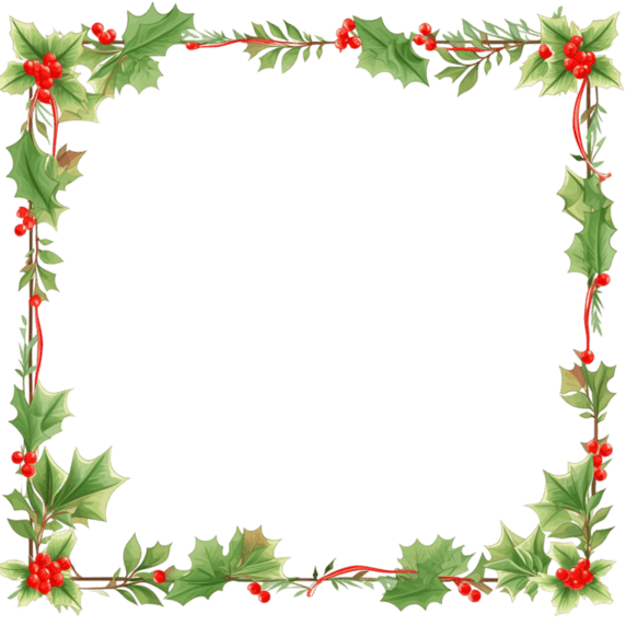 潮国创意圣诞节手绘绿叶红白边框卡通元素