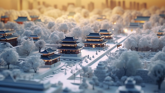 潮国创意等距视图北京城市的冬天1雪景大雪