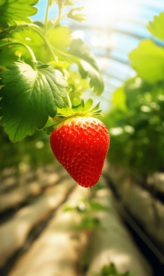 创意新鲜成熟的草莓生鲜特写大棚水果