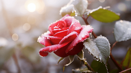 潮国创意冬季冰雪覆盖的玫瑰冬天冬季冬日大雪下雪