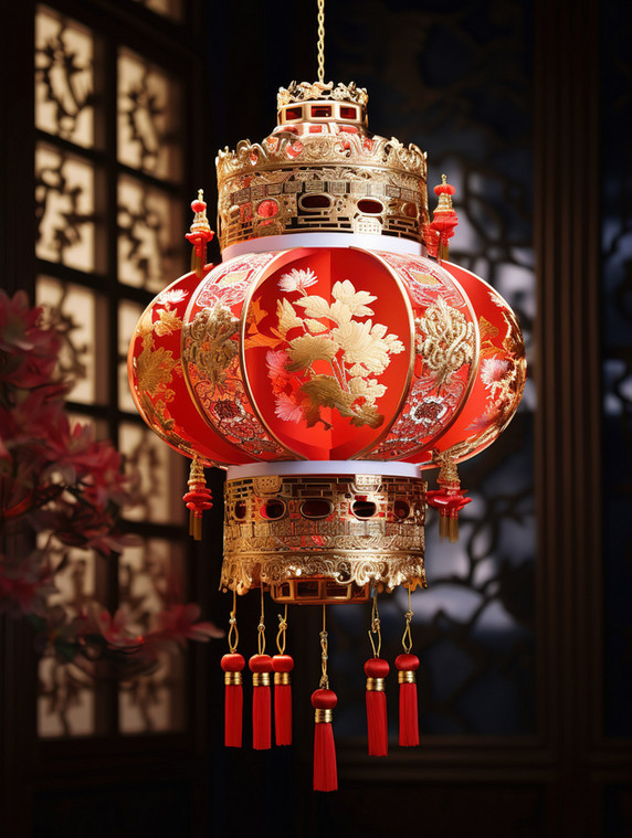 潮国创意传统的纸灯笼古建筑屋檐1春节元宵节