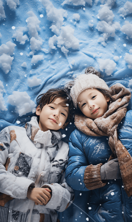 创意躺在雪地中的孩童特写冬天冬季雪地玩雪欧美儿童人像