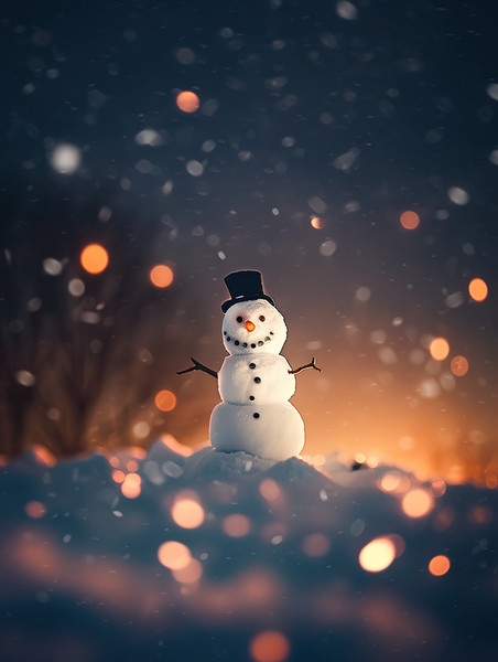 创意夜晚温暖一个雪人11原创插画