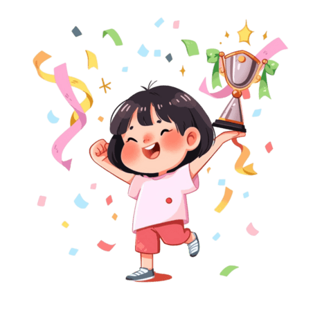 潮国创意儿童举着奖杯卡通元素卡通元素免抠