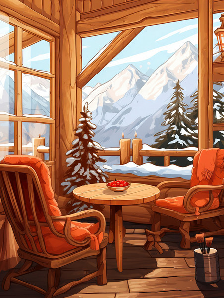 潮国创意温暖木屋窗外雪景3温馨别墅下雪冬天冬季室内