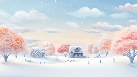 潮国创意冬季唯美风景自然风景插画19冬天雪地雪景
