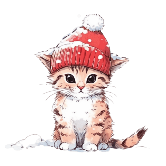 潮国创意冬天手绘元素圣诞节小猫卡通动物宠物