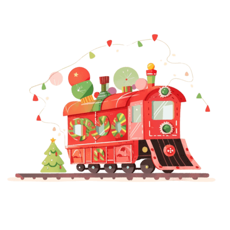潮国创意圣诞节小火车卡通手绘礼物元素