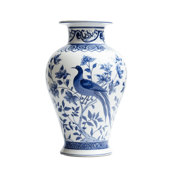 潮国创意瓷器写实花瓶元素立体免扣图案青花瓷