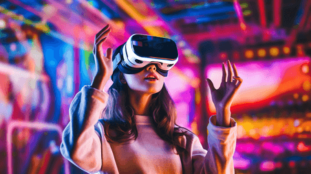 潮国创意虚拟现实头戴式耳机VR科技虚拟游戏元宇宙科技科幻