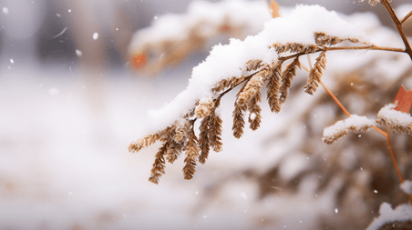 潮国创意被冰雪覆盖的枝叶冬天冬季大雪雪景