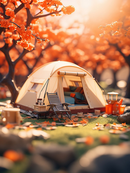 潮国创意樱花树下的帐篷露营8微景观