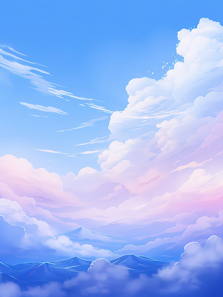 潮国创意蓝天白云天空卡通风格6云朵云海