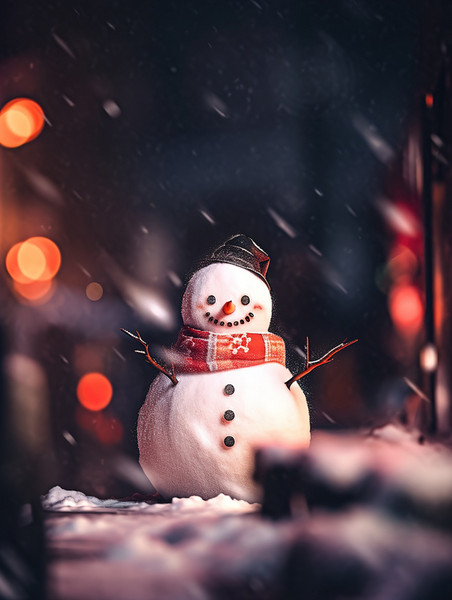 创意夜晚温暖一个雪人10冬天冬季堆雪人