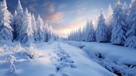 潮国创意冬日树挂雪景摄影冬天冬季大雪森林