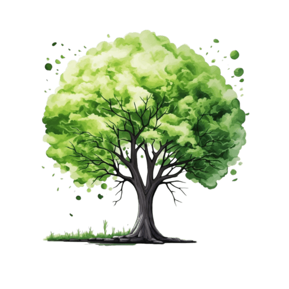 创意几何绿色大树元素立体免抠图案水彩树木