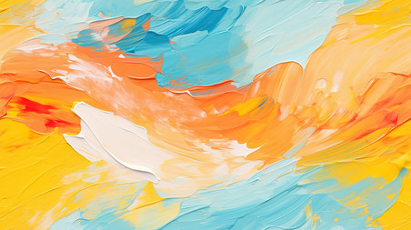 潮国创意夏天的颜色蓝黄红油画感背景15水彩