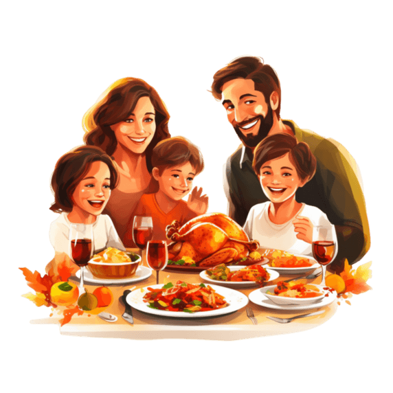 潮国创意温馨的家庭感恩节晚餐团圆一家人一起吃饭年夜饭