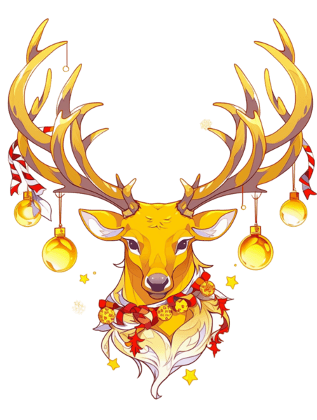 潮国创意圣诞节卡通手绘圣诞麋鹿元素动物鹿头