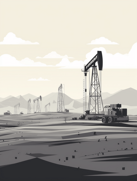 潮国创意石油开采剪影插画19素描扁平黑白工程