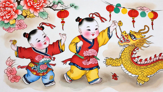 创意传统新年杨枊青民俗年画年画娃娃插画图片春节福娃