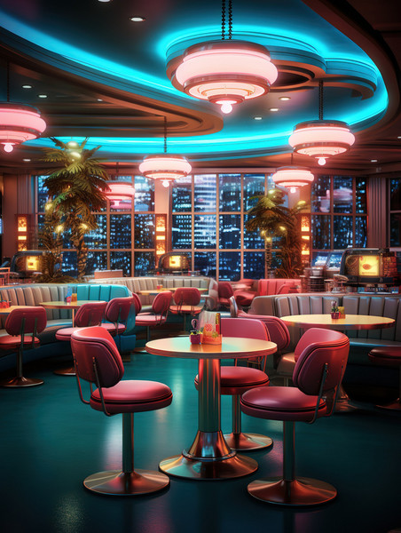 潮国创意霓虹灯下的现代复古风格咖啡馆16赛博朋克酒吧
