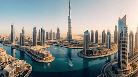 潮国创意阿联酋迪拜商业湾全景城市建筑