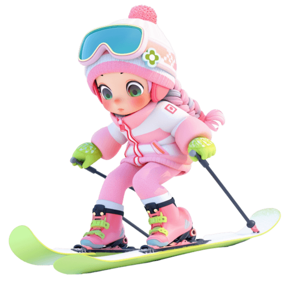潮国创意冬天滑雪可爱女孩3d免抠元素
