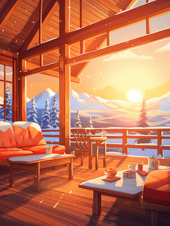 潮国创意温暖木屋窗外雪景7温馨别墅下雪冬天冬季室内