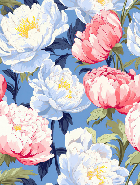 创意复古牡丹花朵背景16家纺面料图案