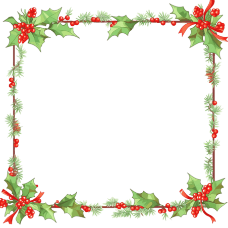 潮国创意圣诞节卡通绿叶红白边框手绘元素