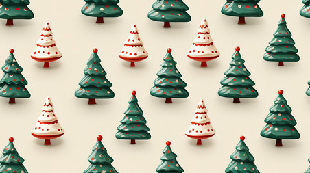 潮国创意圣诞树点心无缝图案背景5平铺底纹