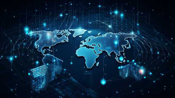 潮国创意蓝色科技世界地图点击环球金融互联网数据5G