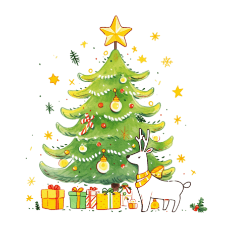 潮国创意圣诞树卡通手绘元素圣诞节